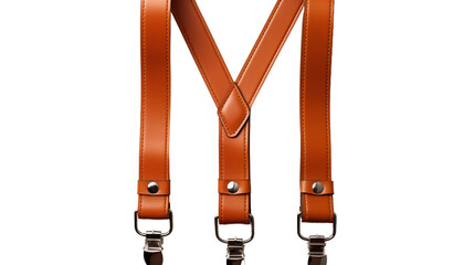 Naklejka premium Classic Tan Leather Suspenders With Silver Hardware, studio view, isolated on white background.