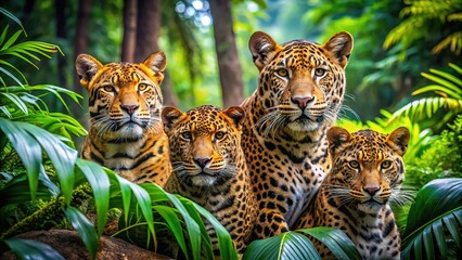 Majestic Panther Cats in Their Natural Habitat Surrounded by Lush Greenery and Vibrant Wildlife