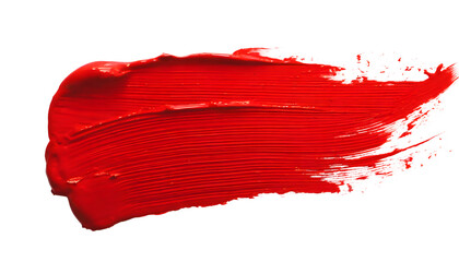 red paint brush stroke on a white isolated background. Generative AI.