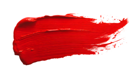 red paint brush stroke on a white isolated background. Generative AI.