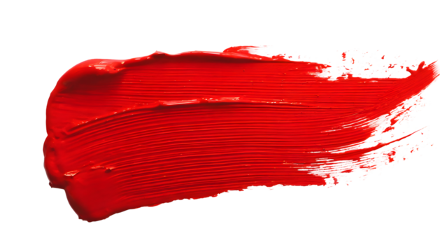 red paint brush stroke on a white isolated background. Generative AI.