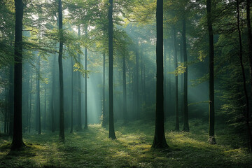 Obraz premium Beautiful light in the forest generative AI