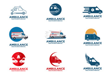 Set of ambulance logo design template, emergency ambulance logo vector icon