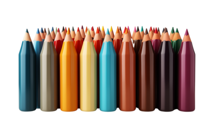 Colored Pencils in Wooden Holder, studio view, isolated on white background.