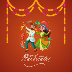 Garba Night poster for Navratri Dussehra festival of India. vector illustration design of peoples playing Dandiya dance