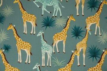Whimsical Teal and Cream Giraffe Print Fabric for Jungle Decor and Nursery Design