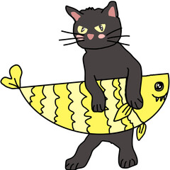 black cat and yellow fish