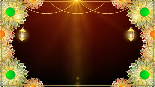 luxury golden frame with flower and blue background