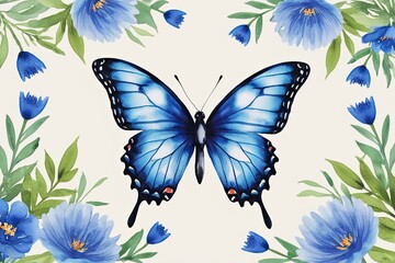 Fototapeta premium Vibrant Blue Butterfly Watercolor Art for Spring Celebrations