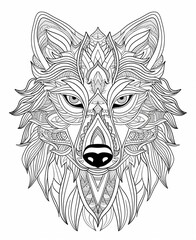 Obraz premium Intricate wolf head illustration with detailed geometric patterns designed for coloring
