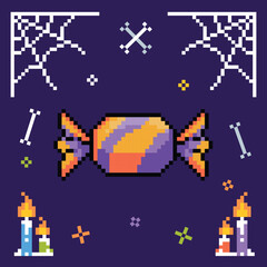 Pixel art halloween element flat illustrations vectors