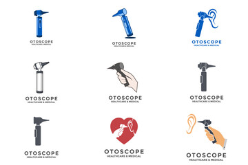 Set bundle otoscope logo vector icon, Otoscope logo design template