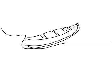 Single continuous line drawing canoe trails and rafting club with kayaking equipment. Vintage mountain, rafting, kayaking, paddling, canoeing camping. Outdoor Sports Continuous Line Editable Stroke,