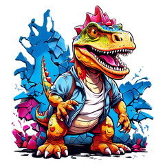 Colorful graffiti artwork of a funny Dinosaur