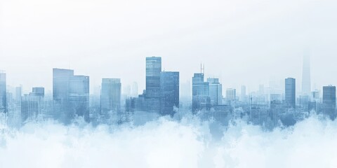 Fototapeta premium A serene urban skyline shrouded in mist, evoking a tranquil and modern atmosphere for various creative projects.