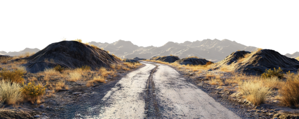 Winding rural road through mountains, cut out