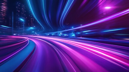 Glowing purple highway with streaks of light