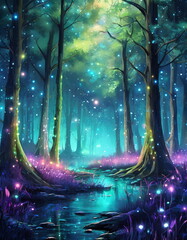 illustration of forest glow with bioluminescence light