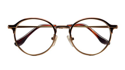 Round eyeglasses with classic and minimal style, studio view, isolated on white background.