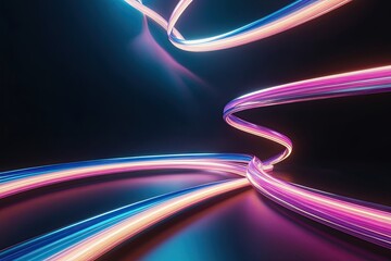 Futuristic 3D Visualization with Vibrant Ribbons and Luminous Light on Dark Background
