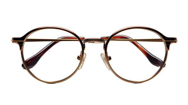 Round eyeglasses with classic and minimal style, studio view, isolated on white background.