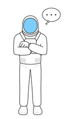 Astronaut with crossed arms, deep in thought.