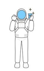 Astronaut who is pleased to see a bankbook.