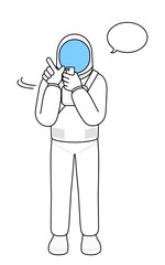 Astronaut operating a smartphone.