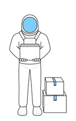 Astronaut working to carry cardboard boxes
