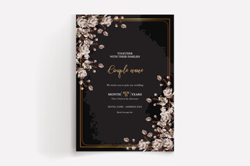 WEDDING INVITATION FRAME WITH FLOWER DECORATIONS WITH FRESH LEAVES