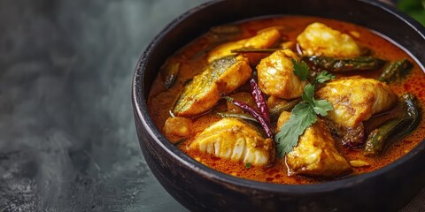 Delicious chicken curry served in a rustic bowl, highlighting vibrant colors and spices, perfect for food photography.