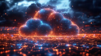 cloud computing is illustrated through a striking digital graphic depicting interconnected servers and abstract data flows in a modern and sleek design representing the future of technology