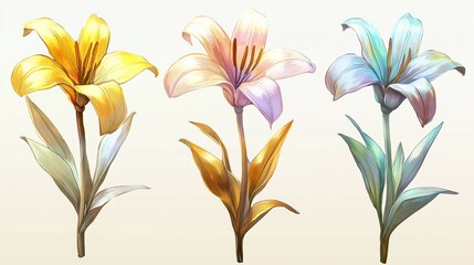 These watercolor illustrations feature lilies, hydrangeas, and gardenias, meticulously detailed and vibrant.