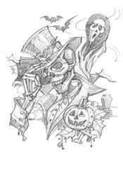 illustration of Halloween card pencil drawing for card decoration illustration