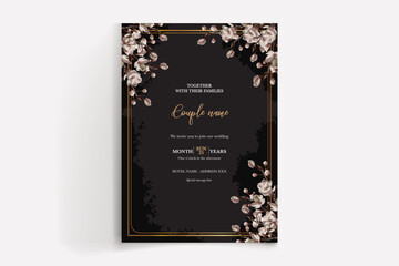 WEDDING INVITATION FRAME WITH FLOWER DECORATIONS WITH FRESH LEAVES
