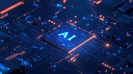 Exploring the intricate design of a computer chip showcasing artificial intelligence at nighttime