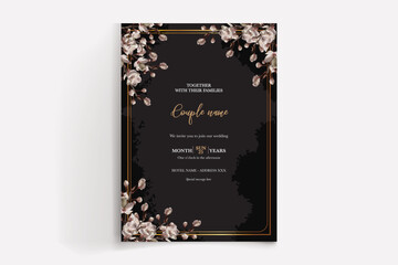 WEDDING INVITATION FRAME WITH FLOWER DECORATIONS WITH FRESH LEAVES