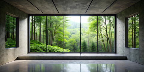 Empty room with panorama window and wooden floor, 3D Rendering 88