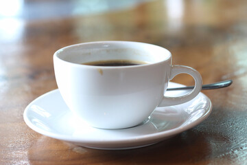 Hot black coffee in a ceramic cup