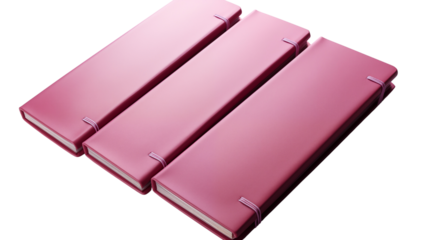 set of pink notebook, studio view, isolated on white background.