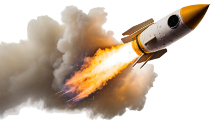 Rocket fire smoke trails Splash on a white isolated background. Generative AI.