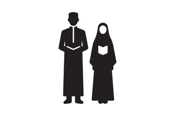 Muslim man and women, Muslim Couple vector silhouette isolated in white background