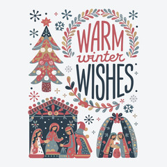 Warm Winter Wishes T-Shirt Design Boho Christmas Christian Jesus Design