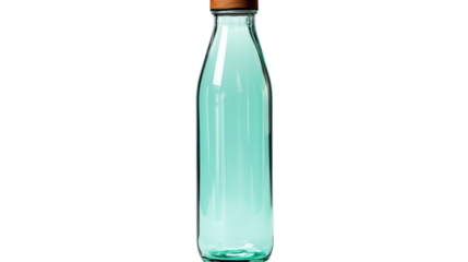 Stylish blue water bottle, studio view, isolated on white background.