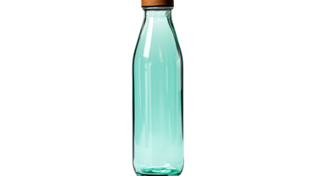 Stylish blue water bottle, studio view, isolated on white background.