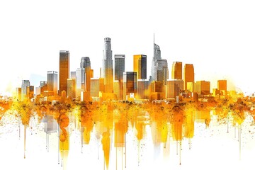 Obraz premium A city skyline with a yellow background
