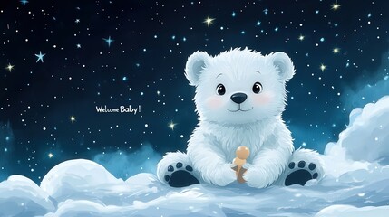 Fototapeta premium Illustrations with cute baby animals for newborn greetings, stars and clouds for greeting cards, invitations and prints