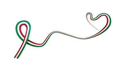 3d Flag Of Italy Heart Shaped Wavy Awareness Ribbon flag On White Background, 3d illustration

