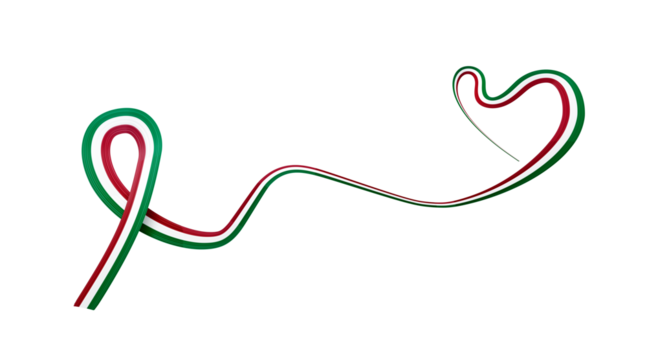 3d Flag Of Italy Heart Shaped Wavy Awareness Ribbon flag On White Background, 3d illustration

