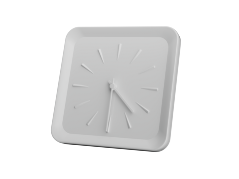 3d Simple White Square Wall Clock 4:30 Four Thirty Half Past 4 Grey Background, 3d illustration
